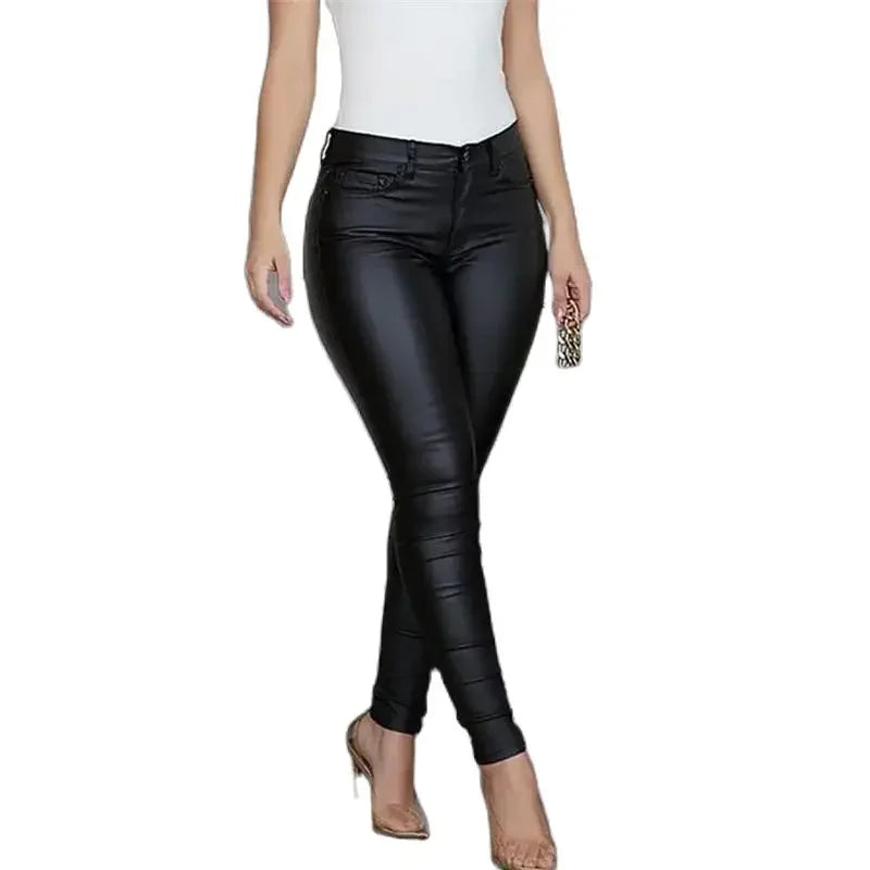PU-Hose in Leder-Optik, High Waist – Slim Fit, Zipper-Fly, Full Length